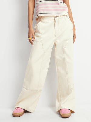 Redbat Women's Cream Straight Leg Jeans