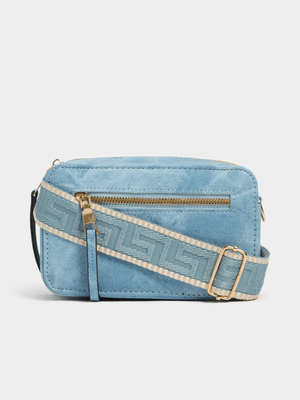 Women's Blue Denim Square Embossed Crossbody bag