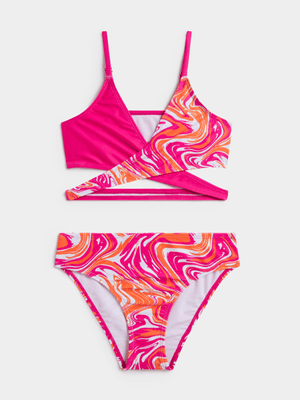 Jet Older Girls Pink/Orange Wrap Around Bikini Set