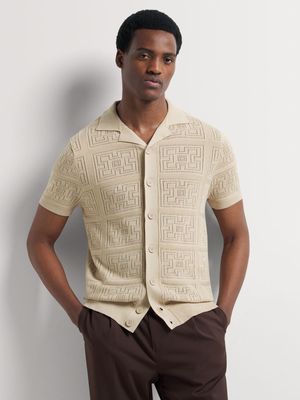 Men's Markham Button Through Natural Knitwear Crochet