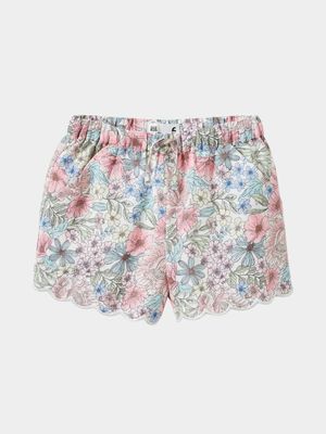 Cotton On Kids GIRL White Havana Scalloped Shorts