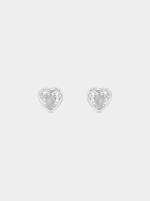 Sterling Silver Cubic Zirconia Bezel Heart Stud Earrings