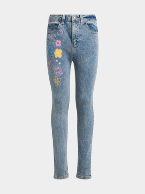 Jet Younger Girls Blue Sassy Floral Jeans