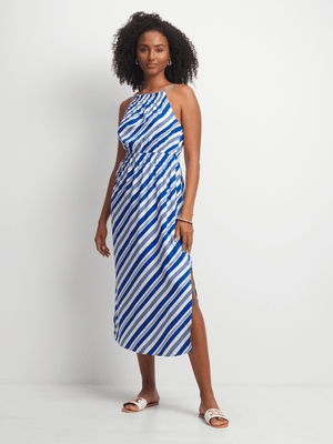 Jet Women's Blue/White Diagonal Stripe Maxi Dress