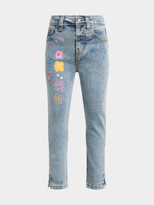 Jet Younger Girls Blue Sassy Floral Jeans