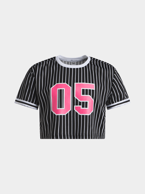 Jet Younger Girls Black/White Stripe T-Shirt