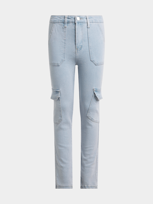 Jet Younger Girls Light Blue Cargo Denim Pants