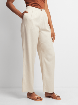 Jet Women's Oatmeal Linen Wide Leg Pants