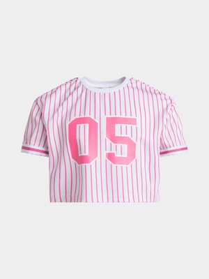 Jet Younger Girls White/Pink Stripe T-Shirt