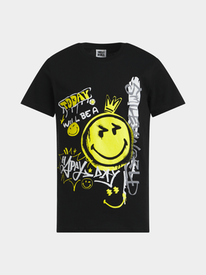 Jet Younger Boys Black Smiley T-Shirt