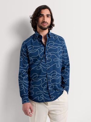 Fabiani Men's Navy Fine Script Printed Shirt