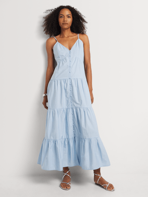 Tiered Button Through Maxi Sundress