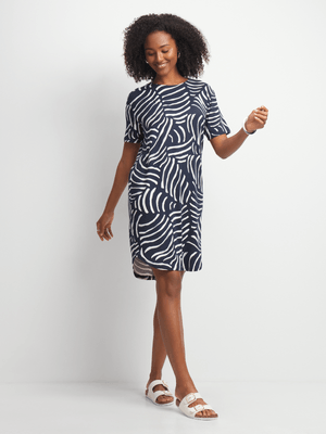 Women's Navy & White T- Shirt Dress