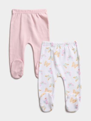 Jet Infant Girls Pink/White 2 Pack Butterflies Leggings