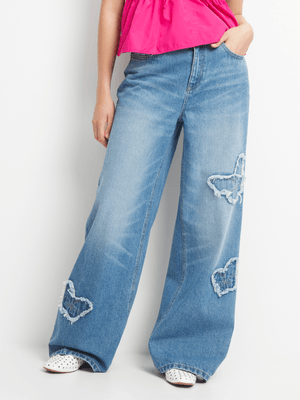 Women's Light Was Butterfly Wide Leg Jeans