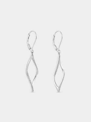 Sterling Silver Cubic Zirconia Twisted Marquise Drop Earrings