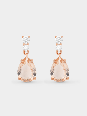 Rose Gold Plated Sterling Silver Morganite Pear Drop Earrings