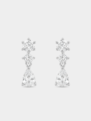 Sterling Silver Cubic Zirconia Trilogy Multi-Shape Drop Earrings