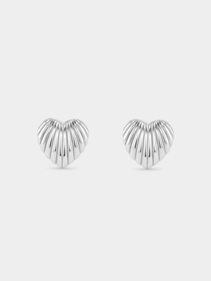 Sterling Silver Ridged Puffy Heart Stud Earrings