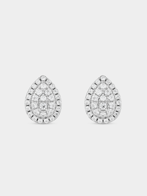 Sterling Silver Cubic Zirconia Multi-Stone Pear Halo Stud Earrings