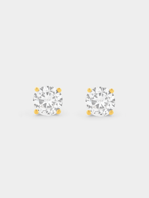 Gold Plated Sterling Silver Cubic Zirconia Solitaire Stud Earrings