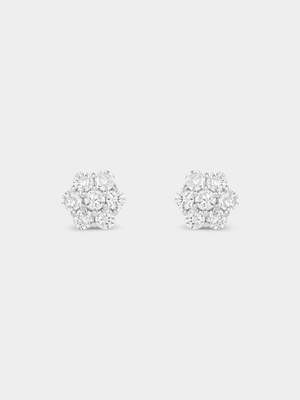 Sterling Silver Cubic Zirconia Multi-Stone Flower Stud Earrings