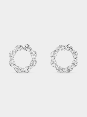 Sterling Silver Cubic Zirconia Twisted Circle Stud Earrings