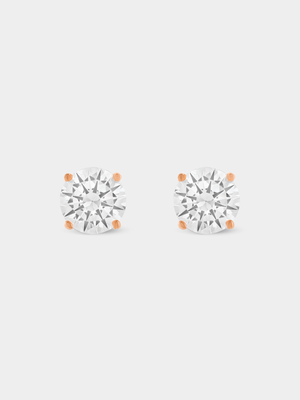 Rose Gold Plated Sterling Silver Cubic Zirconia Solitaire Stud Earrings