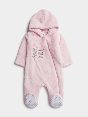 Jet Infant Girls Pink Flower Embroidered Fleece Sleepsuit