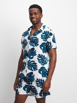 Jet Men's Blue/White Palm Print Shirt