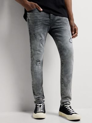 Men's Relay Jeans Super Skinny Rip and Repair Black Wash Denim