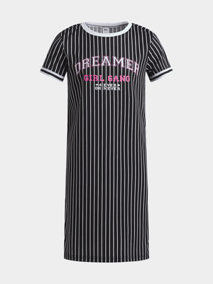 Jet Younger Girls Black/White Stripe Dress