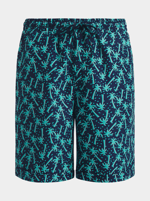 Jet Younger Boys Navy/Green Palm Tree Swim Shorts