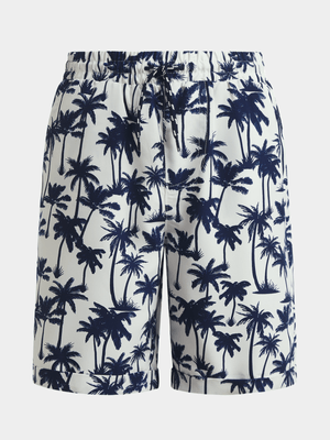 Jet Younger Boys White/Navy Palm Tree Swim Shorts