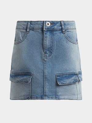 Jet Older Girls Light Blue Utility Denim Skirt