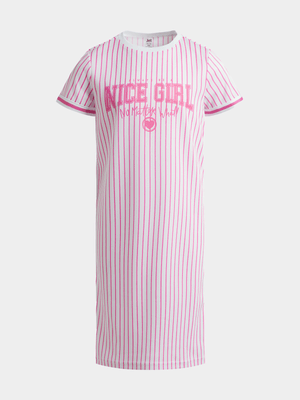 Jet Younger Girls White/Pink Stripe Dress