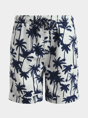 Jet Younger Boys White/Navy Palm Tree Swim Shorts