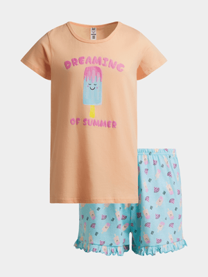 Jet Younger Girls Coral/Blue Dreaming Of Summer Pyjama Set