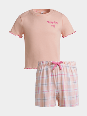 Jet Younger Girls Orange Check Pyjama Set