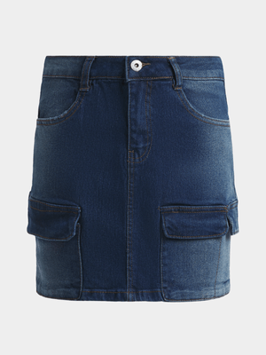 Jet Older Girls Mid Blue Utility Denim Skirt