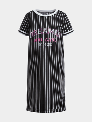 Jet Younger Girls Black/White Stripe Dress