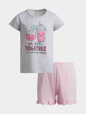 Jet Younger Girls Grey/Pink We Go Together Pyjama Set