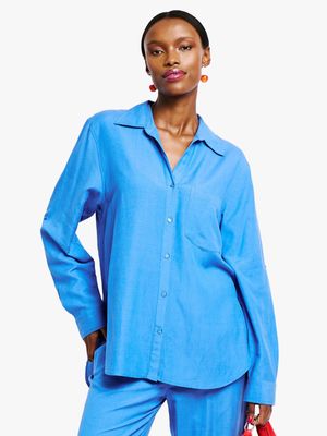 Women's Me&B Blue Marine Linen One Pocket Shirt