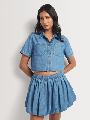 News Denim Cropped Shirt