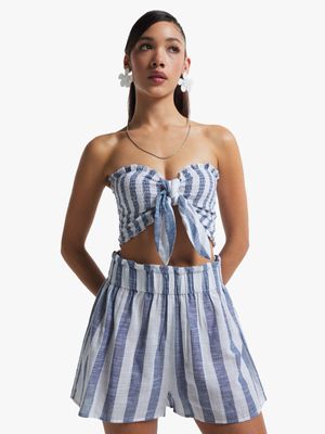 Women's Blue & White Stripe Shorts