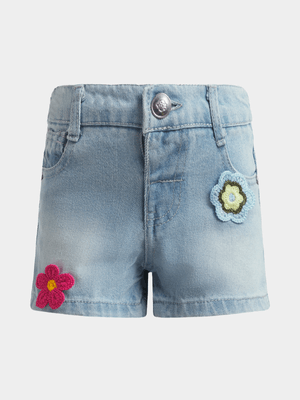 Jet Younger Girls Blue Crochet Flowers Denim Shorts