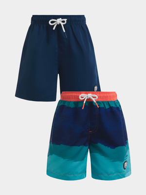 Boys TS 2-Pack Blue/Multi Volley Shorts