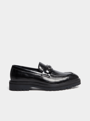 Men's Markham Chunky Croc Printed Black Loafer