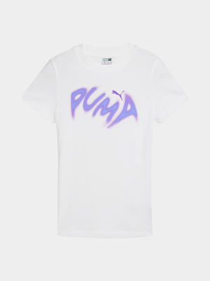 Puma Unisex Youth Warped Graphic White T-Shirt