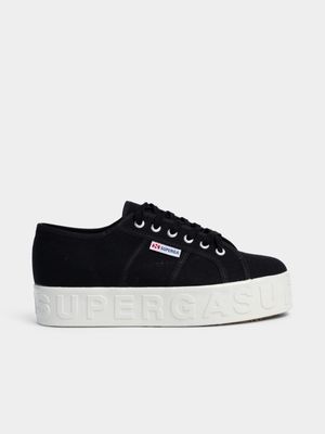 Woman's Superga 2790 Shiny 3D Letter Platform Black/White Sneaker